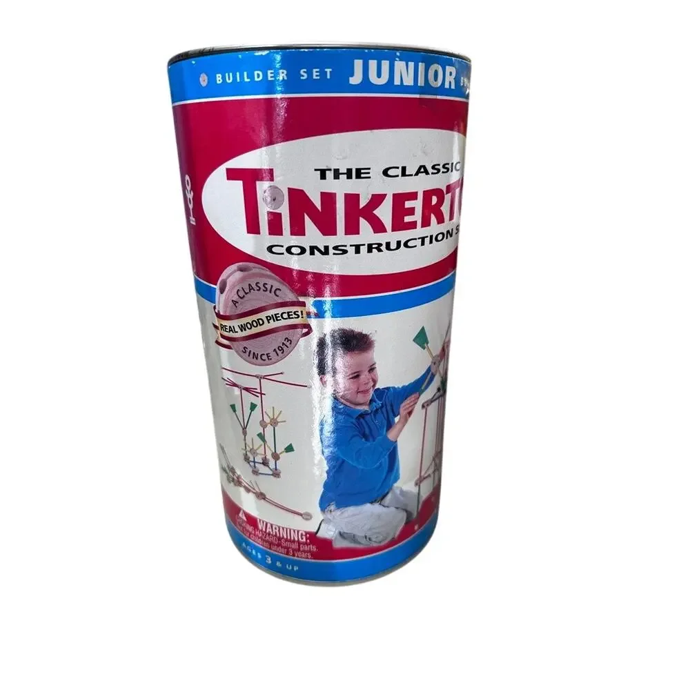 Vintage Tinkertoy Junior Builder Set Incomplete Wood Pieces Tin Guide Kidcore